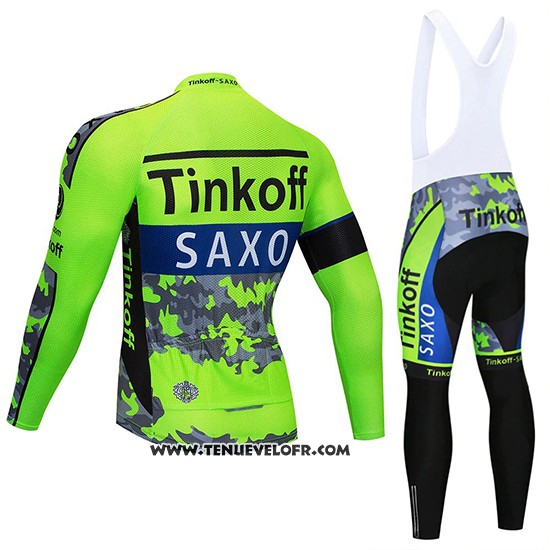 2020 Maillot Ciclismo Tinkoff Saxo Bank Vert Camouflage Manches Longues et Cuissard